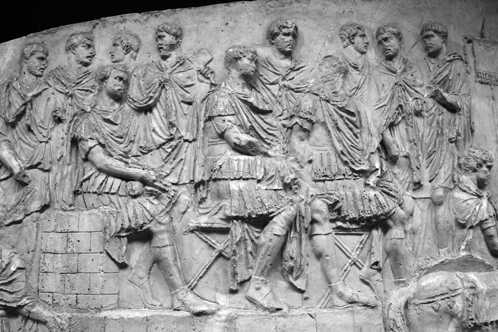 Relief from Trajan's Column showing Trajan reviewing his troops, circa 113 CE.